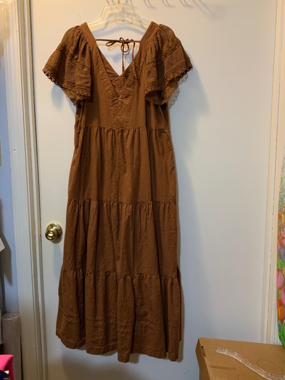 Old Navy Warm Chocolate Brown 100% Cotton Maxi Dress w Pockets - Size L - Picture 2 of 2